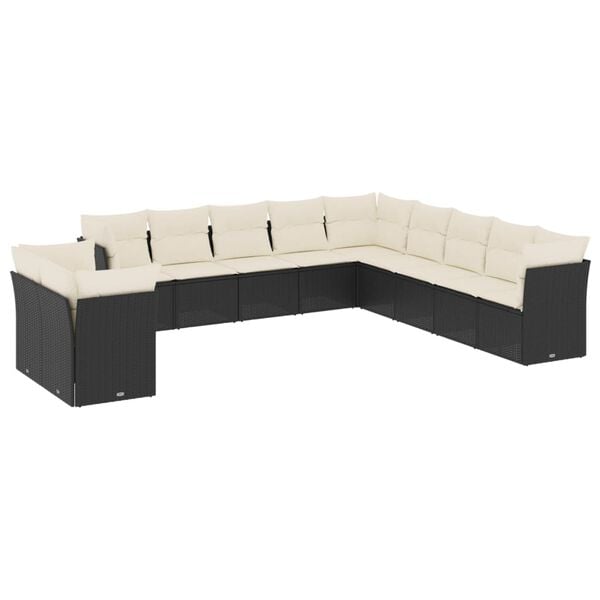 vidaXL 11 Piece Garden Sofa Set with Cushions Black Poly Rattan