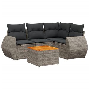 vidaXL 5 Piece Garden Sofa Set with Cushions Grey Poly Rattan