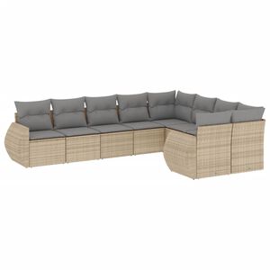 vidaXL 9 Piece Garden Sofa Set with Cushions Beige Poly Rattan