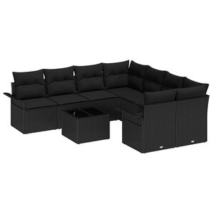vidaXL Garden Sofa Set 9 pcs Black Poly Rattan
