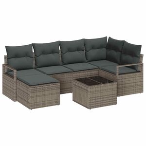 vidaXL Sofa Set 7 pcs Light Grey Poly Rattan