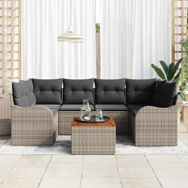 vidaXL Garden Sofa Set 7 pcs Grey Poly rattan