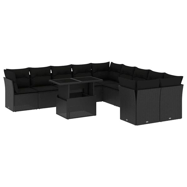 vidaXL 11 Piece Garden Sofa Set with Cushions Black Poly Rattan