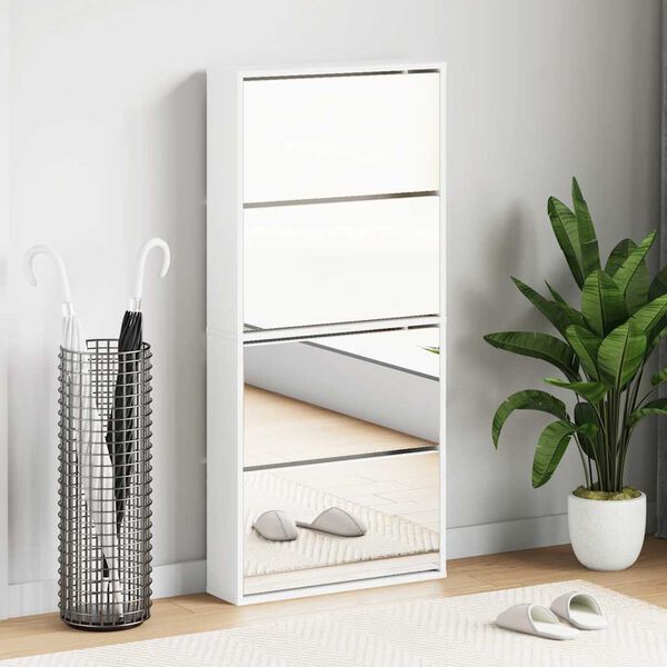 vidaXL Shoe Cabinet 4-Layer Mirror White 63x17x134 cm