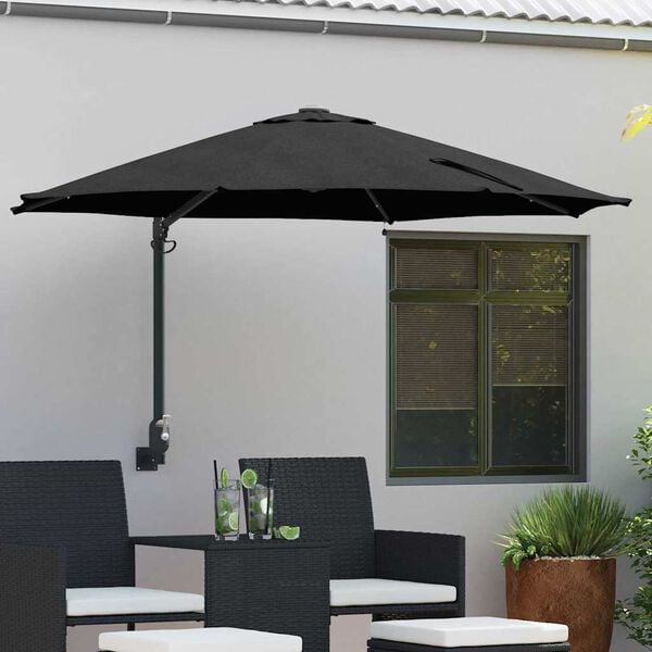 vidaXL Garden Parasol Manual Black and Black 248 x 248 x 148 cm