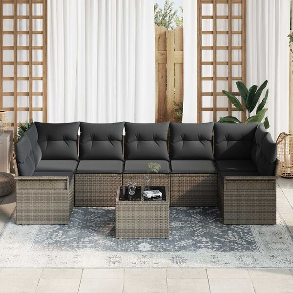 vidaXL Garden Sofa Set with Cushion 8 pcs Grey Poly Rattan