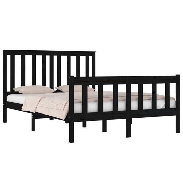 vidaXL Bed Frame without Mattress Black Solid Wood Double