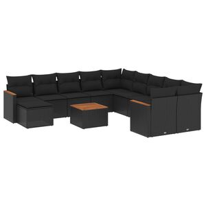 vidaXL 12 Piece Garden Sofa Set with Cushions Black Poly Rattan