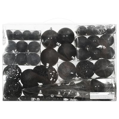 vidaXL 111 Piece Christmas Bauble Set Black Polystyrene