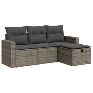 vidaXL 4 Piece Garden Sofa Set with Cushions Grey Poly Rattan