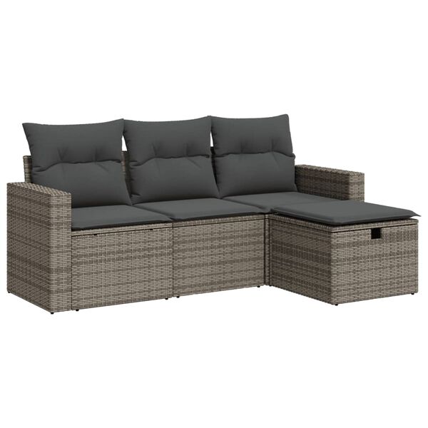 vidaXL 4 Piece Garden Sofa Set with Cushions Grey Poly Rattan