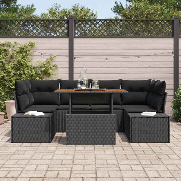 vidaXL Garden Sofa Set with Storage 7 pcs Black Poly rattan