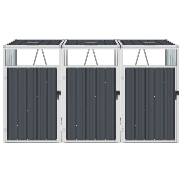 vidaXL Triple Garbage Bin Shed Anthracite 213x81x121 cm Steel