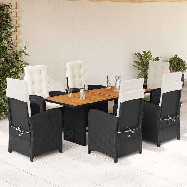 vidaXL 9 Piece Garden Dining Set with Cushions Black Poly Rattan