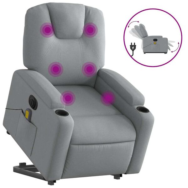 vidaXL Electric Stand up Massage Recliner Chair Light Grey Fabric