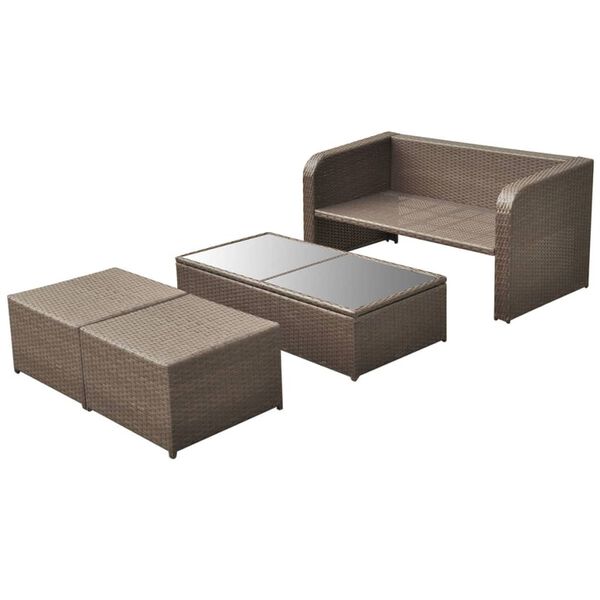 vidaXL 4 Piece Garden Lounge Set with Cushions Poly Rattan Brown