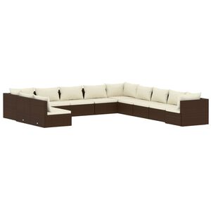 vidaXL 11 Piece Garden Lounge Set with Cushions Brown Poly Rattan