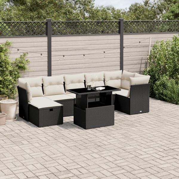 vidaXL 8 Piece Garden Sofa Set with Cushions Black Poly Rattan