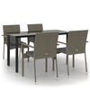 vidaXL 5 Piece Garden Dining Set with Cushions Black&Grey Poly Rattan