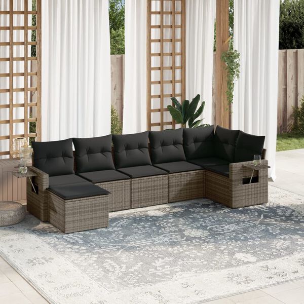vidaXL 7 Piece Garden Sofa Set with Cushions Grey Poly Rattan
