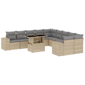 vidaXL 11 Piece Garden Sofa Set with Cushions Beige Poly Rattan
