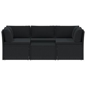 vidaXL 4 Piece Garden Lounge Set with Cushions Poly Rattan Black