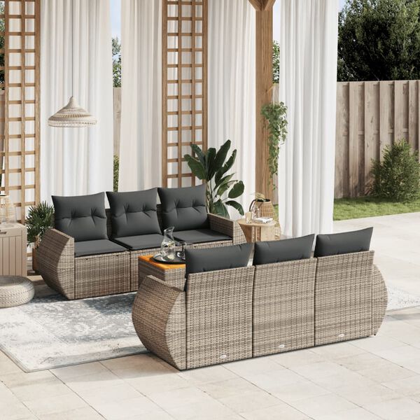 vidaXL 7 Piece Garden Sofa Set with Cushions Grey Poly Rattan