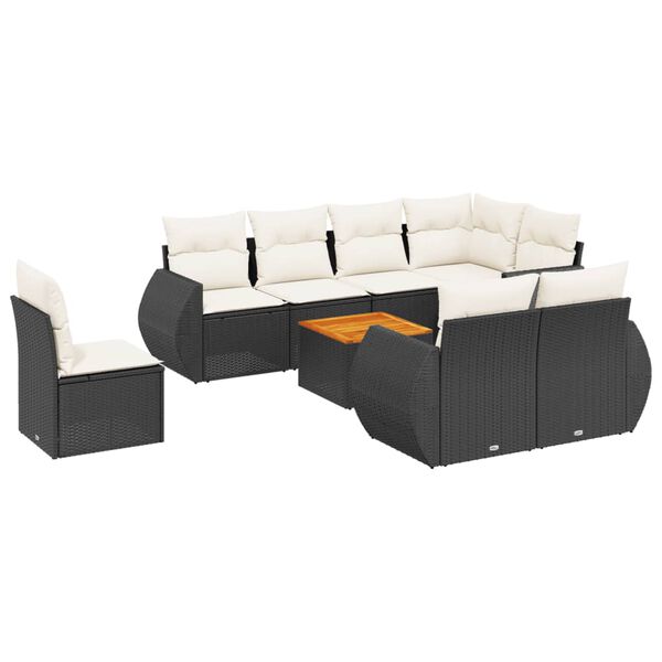 vidaXL 9 Piece Garden Sofa Set with Cushions Black Poly Rattan