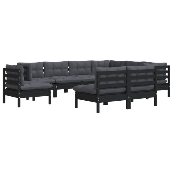 vidaXL 9 Piece Garden Lounge Set with Cushions Black Solid Pinewood