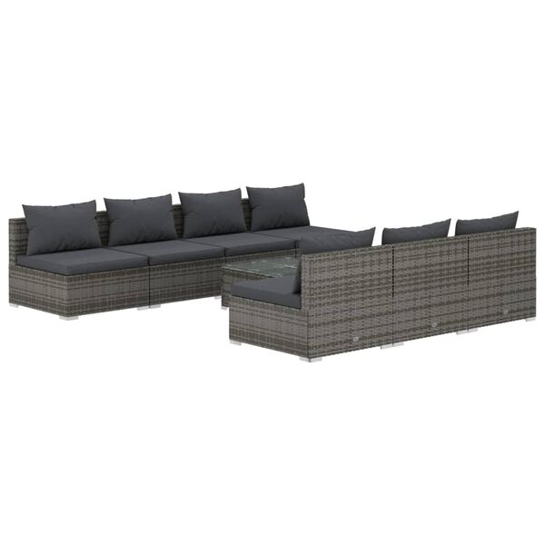 vidaXL 8 Piece Garden Lounge Set with Cushions Poly Rattan Grey