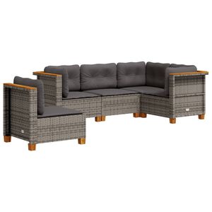 vidaXL 5 Piece Garden Sofa Set with Cushions Grey Poly Rattan
