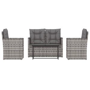 vidaXL 4 Piece Outdoor Lounge Set with Cushions Poly Rattan Grey