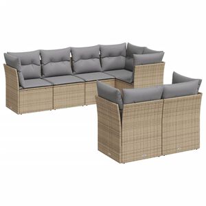 vidaXL 7 Piece Garden Sofa Set with Cushions Beige Poly Rattan