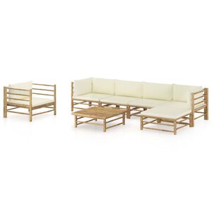 vidaXL 7 Piece Garden Lounge Set with Cream White Cushions Bamboo