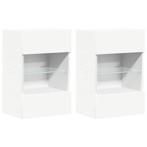 vidaXL Wall Cabinets with LED Lights for TV 2 pcs White 40x30x60.5 cm