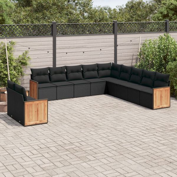 vidaXL 11 Piece Garden Sofa Set with Cushions Black Poly Rattan