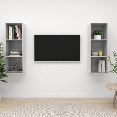 vidaXL Wall-mounted TV Cabinets 2 pcs Concrete Grey Engineered Wood