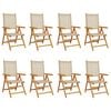 vidaXL Reclining Folding Chairs 8 pcs Beige Poly Rattan and Solid Wood