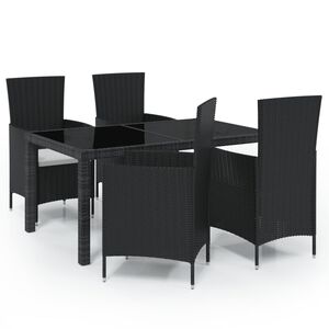 vidaXL 5 Piece Outdoor Dining Set with Cushions Poly Rattan Black