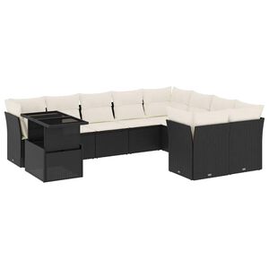 vidaXL 10 Piece Garden Sofa Set with Cushions Black Poly Rattan