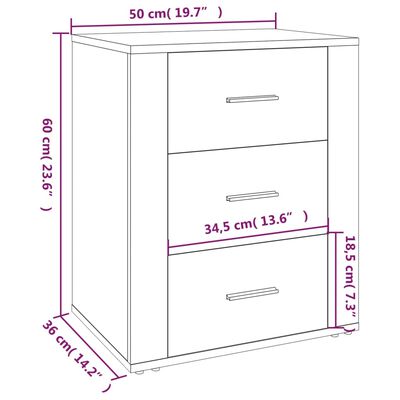 vidaXL Bedside Cabinet Concrete Grey 50x36x60 cm Engineered Wood