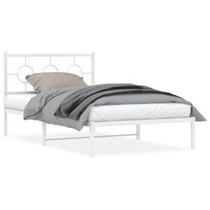 vidaXL Metal Bed Frame without Mattress with Headboard White 107x203cm