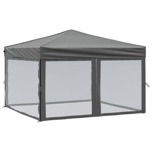 vidaXL Folding Party Tent with Sidewalls Anthracite 3x3 m