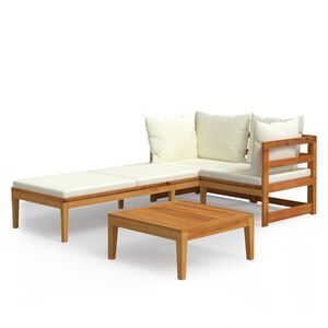 vidaXL 3 Piece Garden Lounge Set with Cream White Cushions Acacia Wood