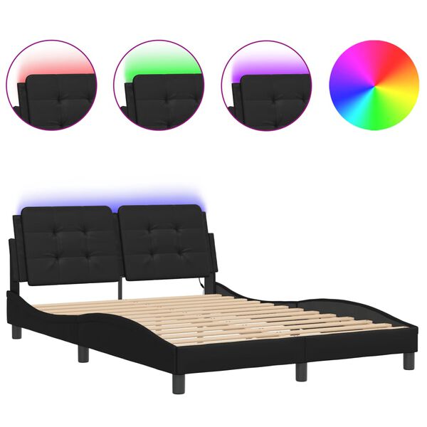 vidaXL Bed Frame with LED without Mattress "Zadar" Black 137x190 cm