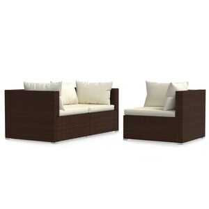 vidaXL 3 Piece Garden Lounge Set with Cushions Brown Poly Rattan