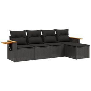 vidaXL 5 Piece Garden Sofa Set with Cushions Black Poly Rattan