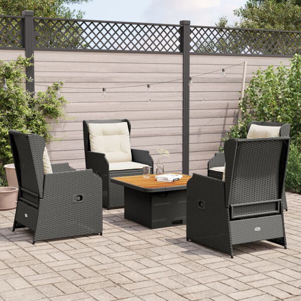 vidaXL 5 Piece Garden Lounge Set with Cushions Black Poly Rattan