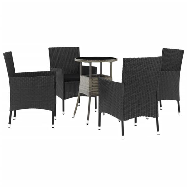 vidaXL 5 Piece Garden Bistro Set with Cushions Black Poly Rattan
