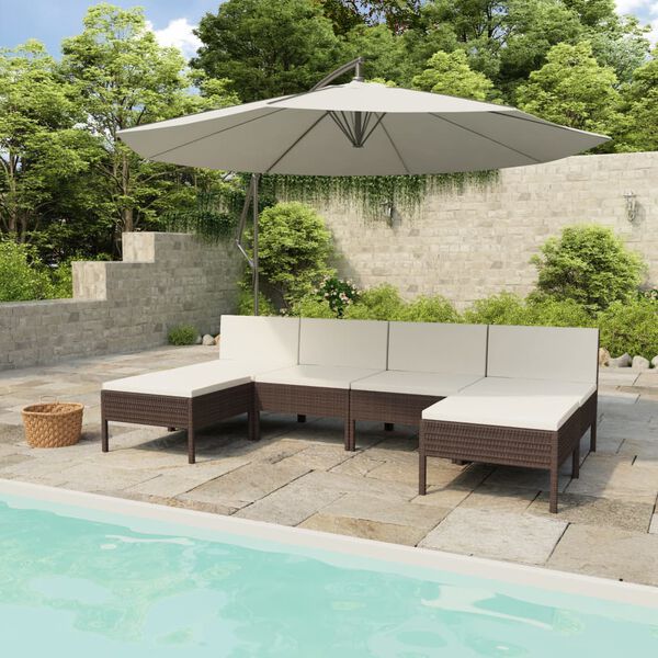 vidaXL 6 Piece Garden Lounge Set with Cushions Poly Rattan Brown